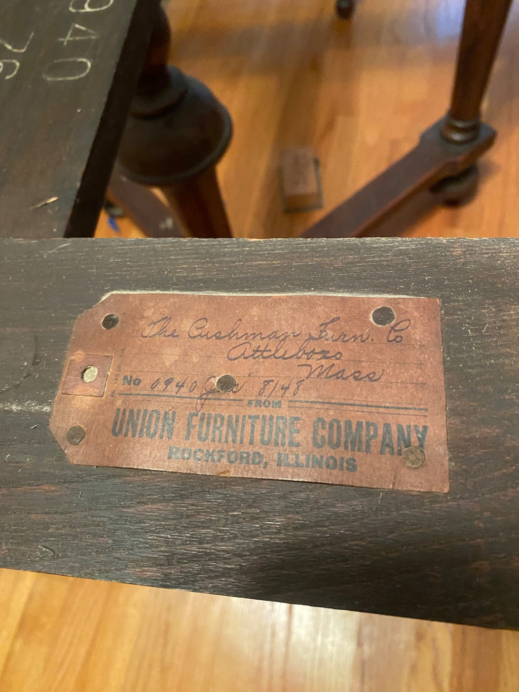 Union Furniture Co. Jacobean Revival Oak Dining Set with 5 Chairs, c.1920s