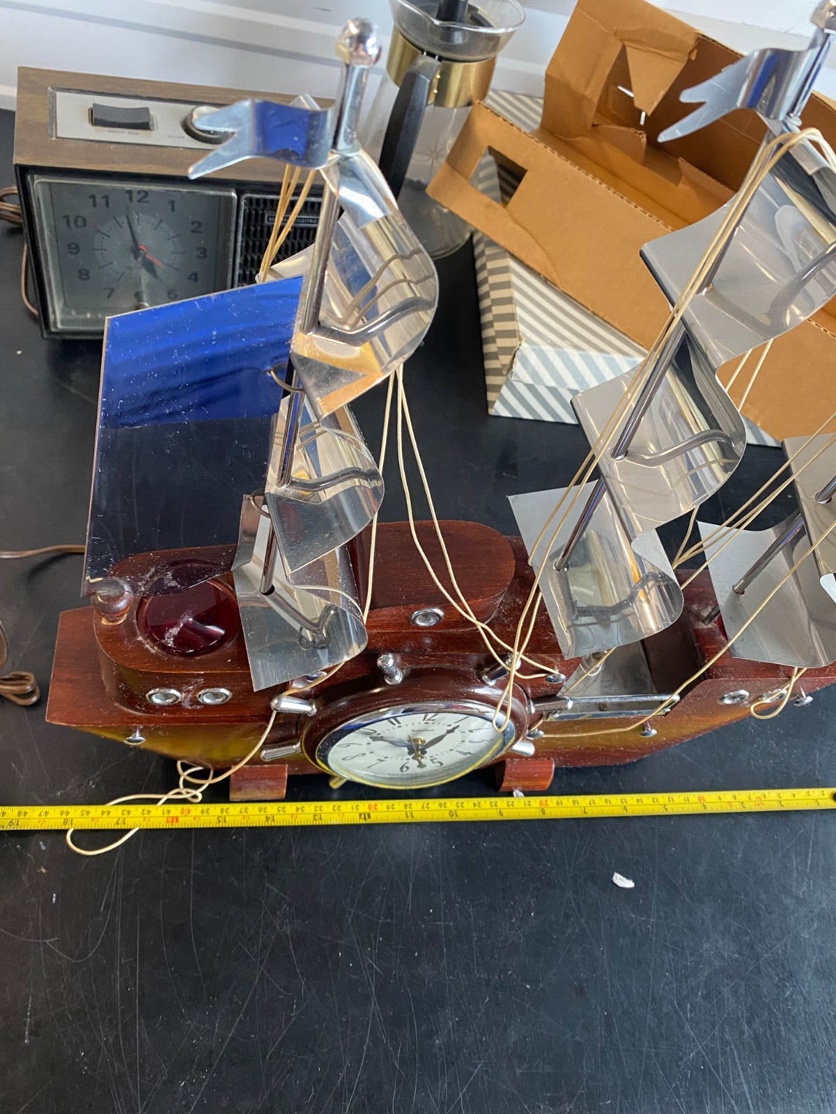 United Clock Corp Model 811 Sailing Ship Mantel Clock with Original Box