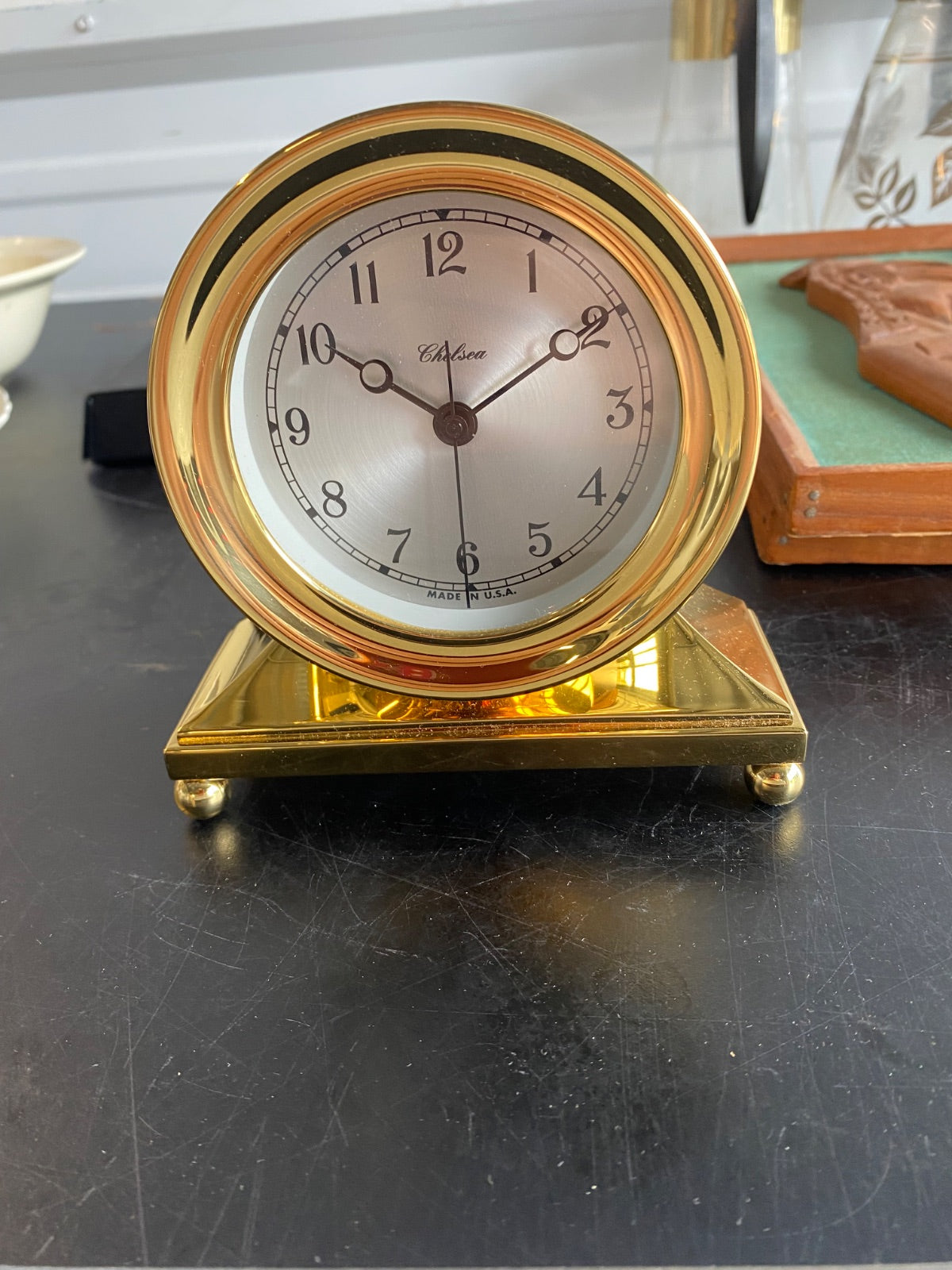 Chelsea Clock Corporate Collection Brass Quartz Desk Clock with Original Papers