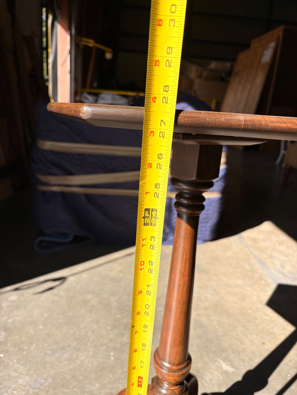 Vintage Oak Tripod Candle Stand with Hexagonal Top & Turned Pedestal