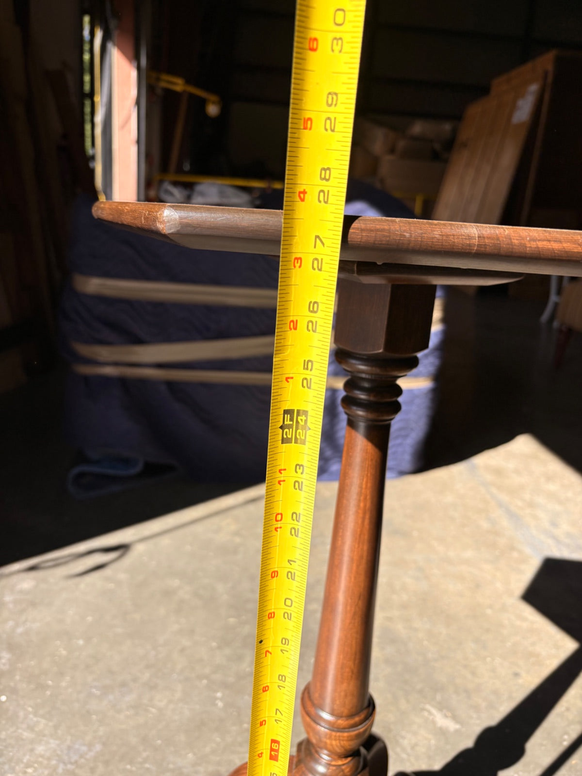 Vintage Oak Tripod Candle Stand with Hexagonal Top & Turned Pedestal
