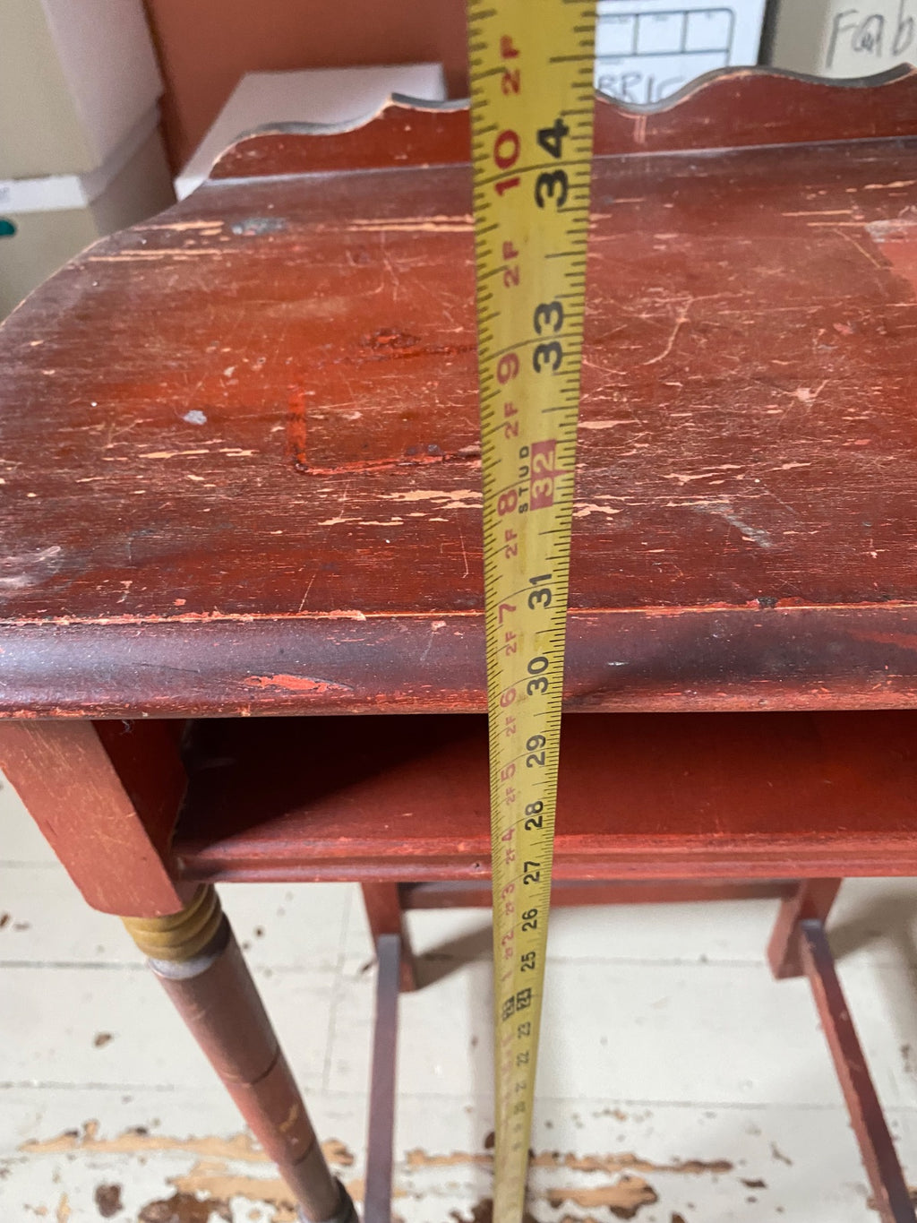 Antique Sheraton-Style Telephone Stand with Scalloped Gallery, Original Paint