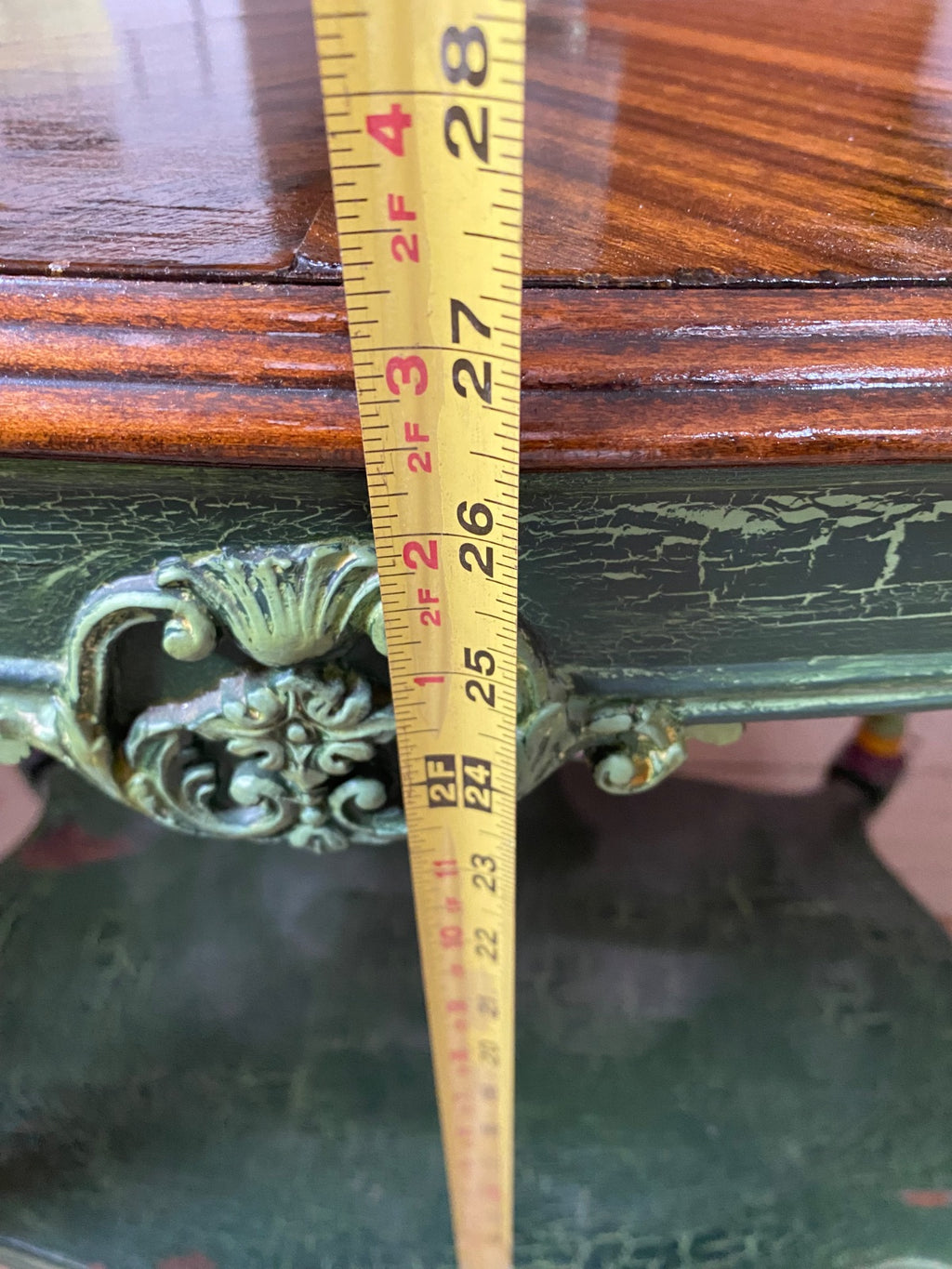 1920s Parlor Table with Bookmatched Walnut Top & Folk Art Painted Base