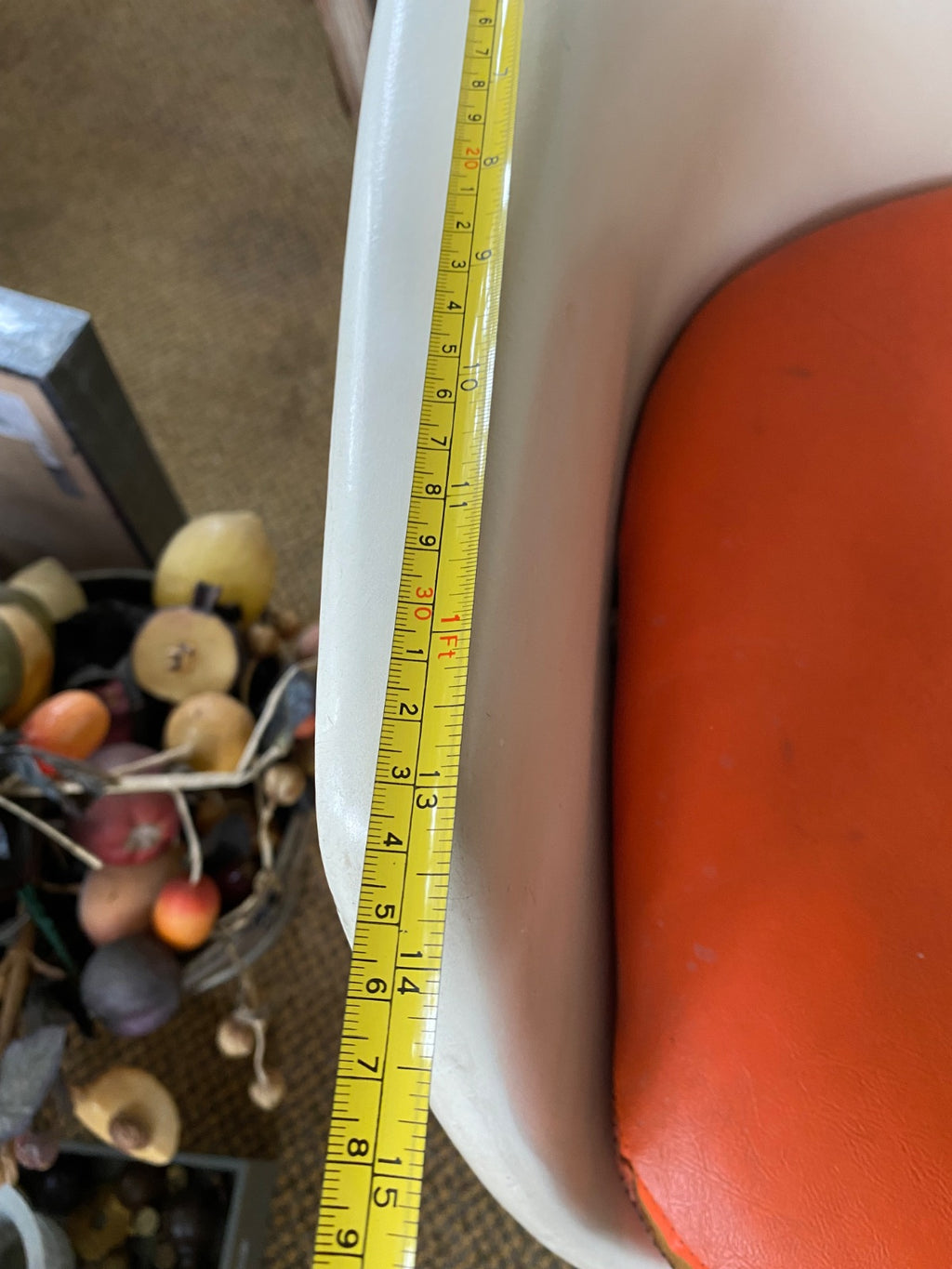 Burke Tulip Arm Chair White Fiberglass Shell Orange Cushion 1960s Space Age