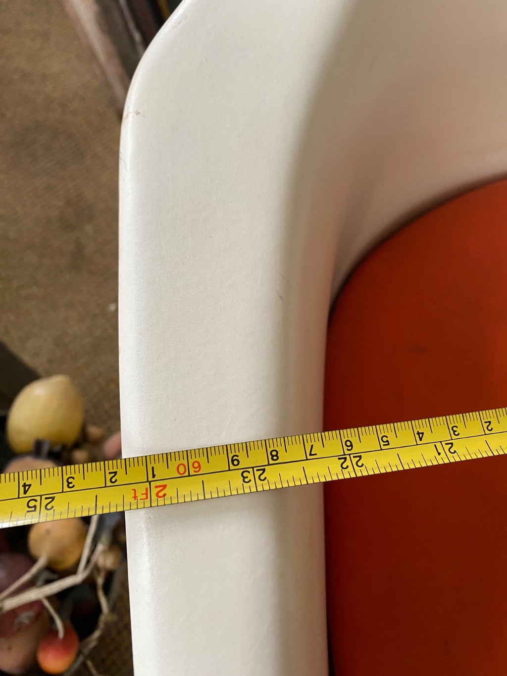 Burke Tulip Arm Chair White Fiberglass Shell Orange Cushion 1960s Space Age