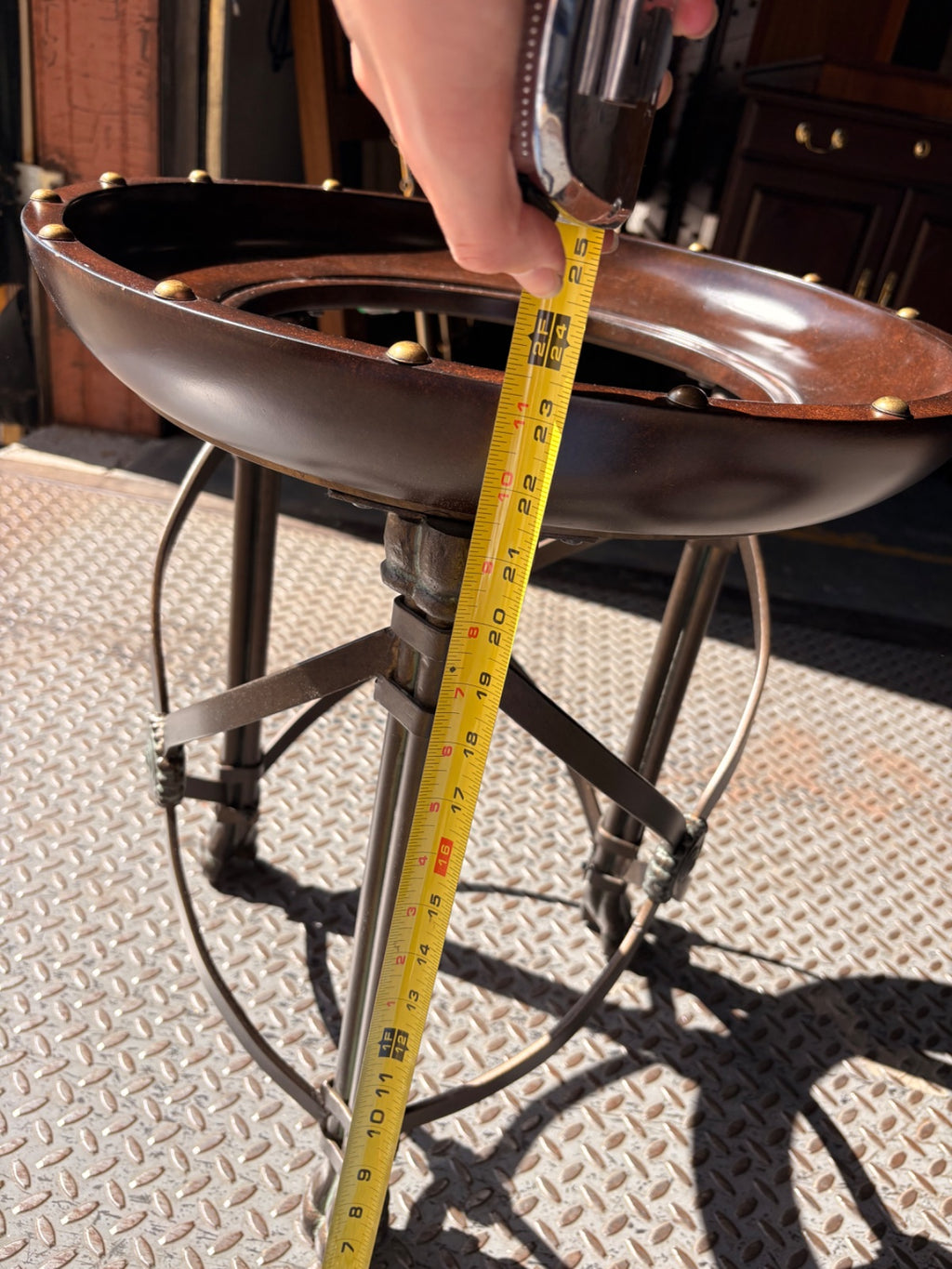 Regency-Style Brass-Studded Wood & Iron Plant Stand with Paw Feet