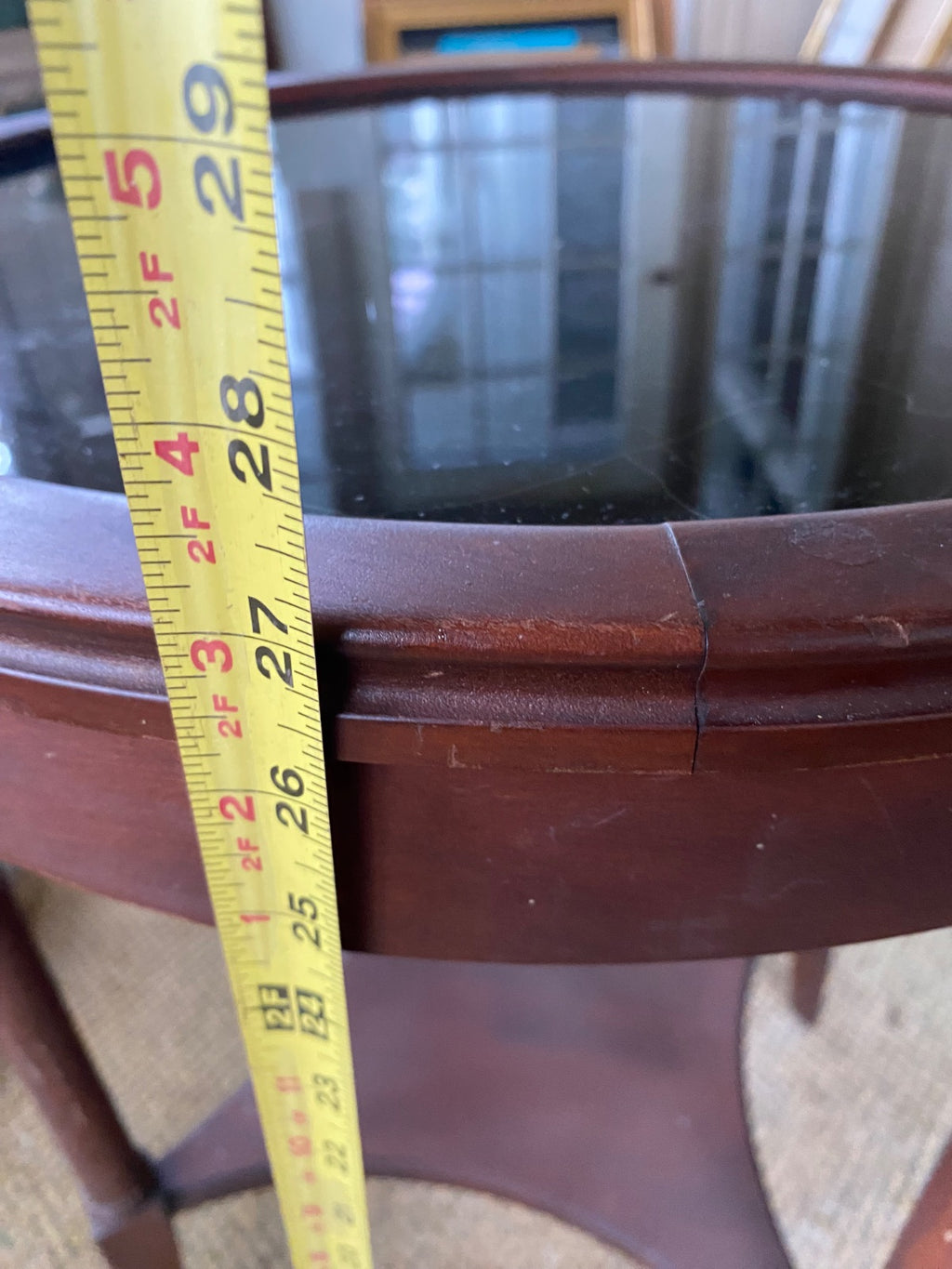 Regency-Style Mahogany Oval Accent Table with Beveled Glass Insert & Brass Mount