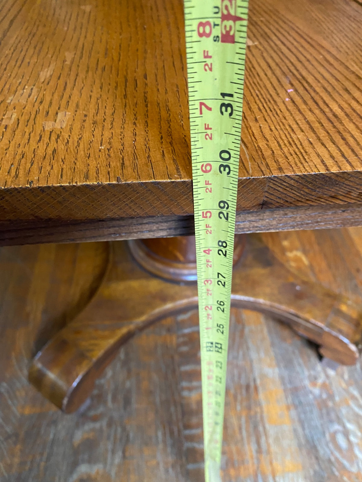 Antique Quarter-Sawn Oak Empire Revival Pedestal Dining Table with Leaf
