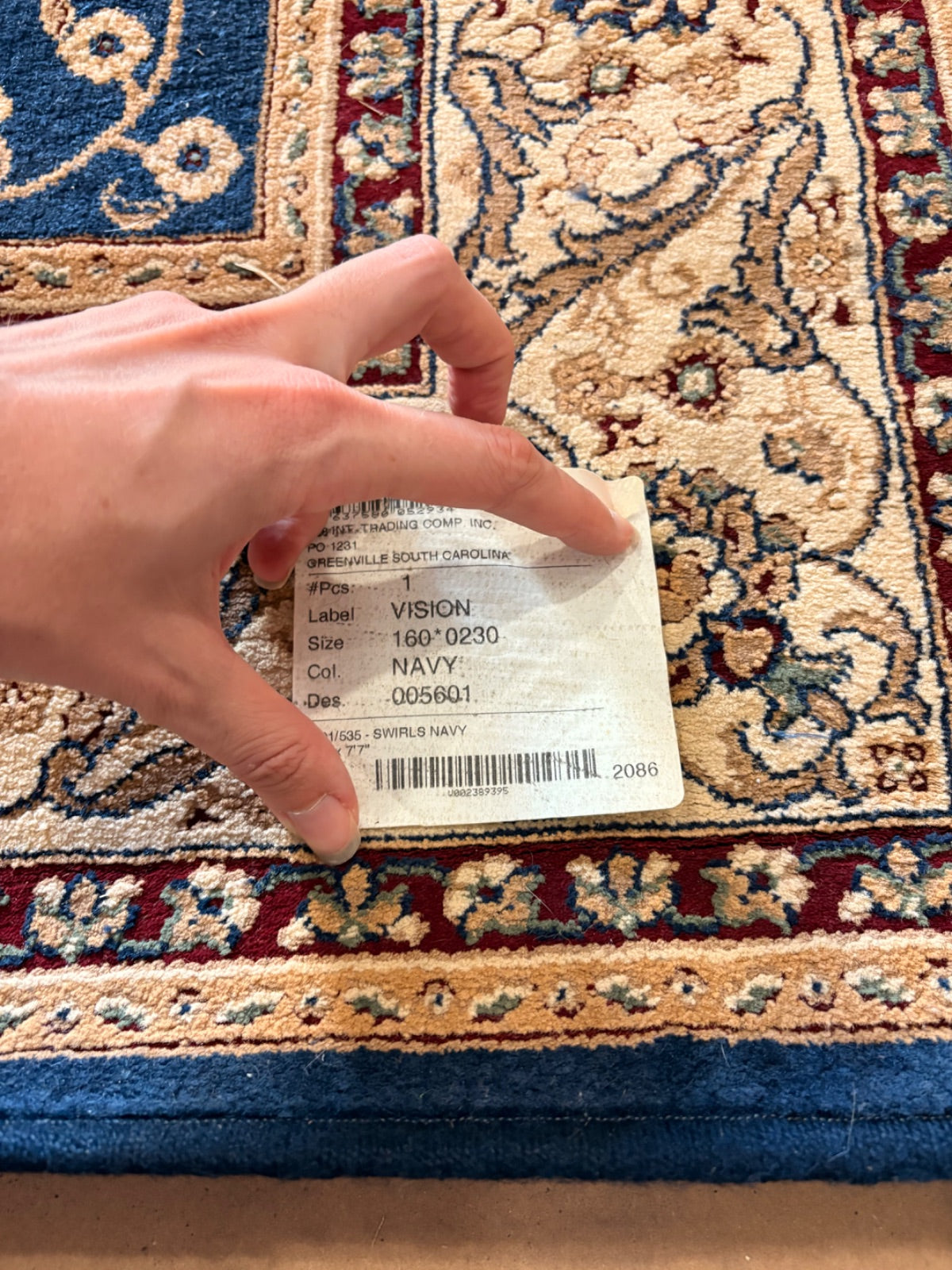 Alpine Trading Vision Area Rug Navy Swirls Persian-Style 5'3" x 7'7"