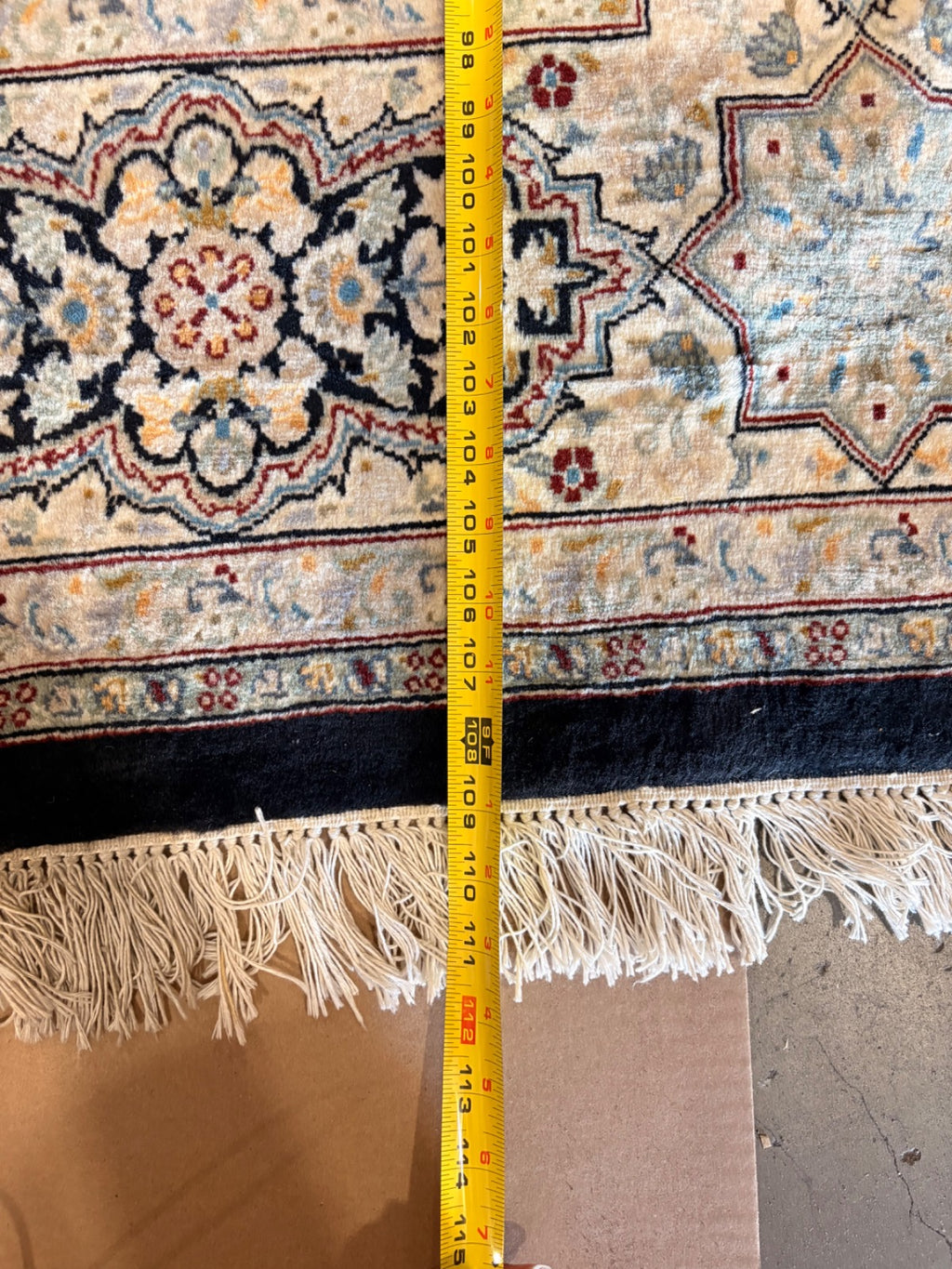 Hand-Knotted Persian-Style Wool Area Rug with Garden Panel Design, Navy Border