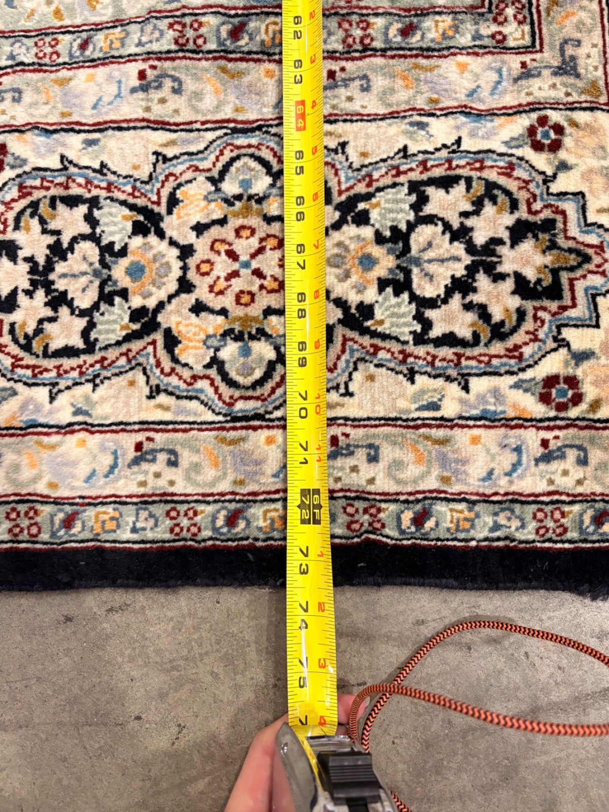 Hand-Knotted Persian-Style Wool Area Rug with Garden Panel Design, Navy Border