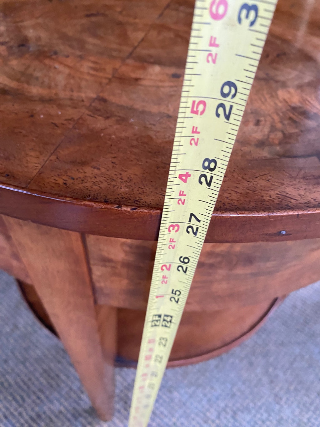 Vintage Burl Walnut Round Two-Tier Side Table with Tapered Legs