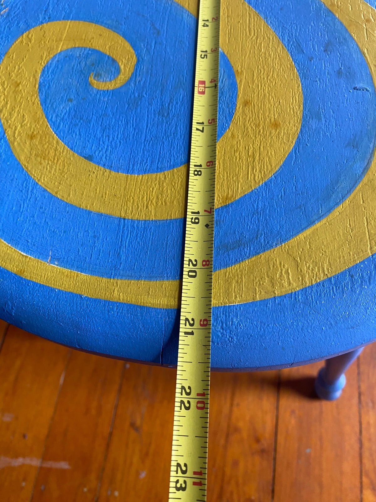 Vintage Kidney Bean Stool with Hand-Painted Spiral Design, Turned Legs