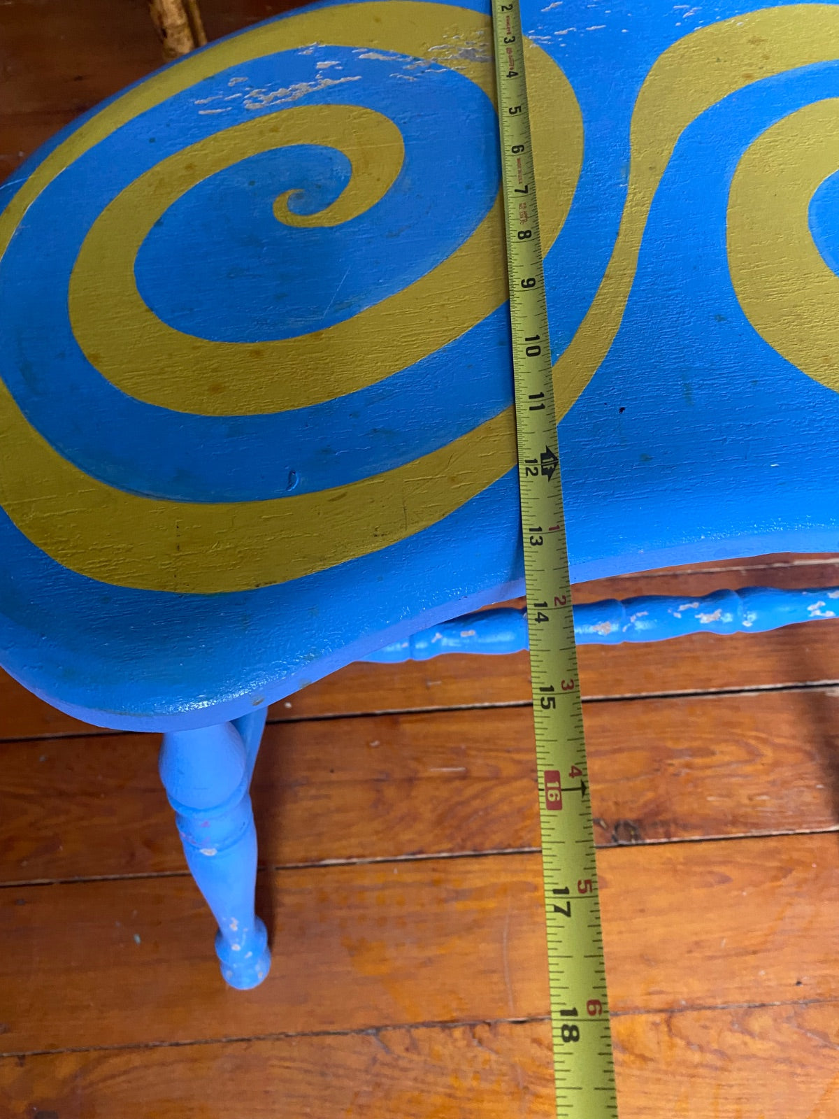 Vintage Kidney Bean Stool with Hand-Painted Spiral Design, Turned Legs
