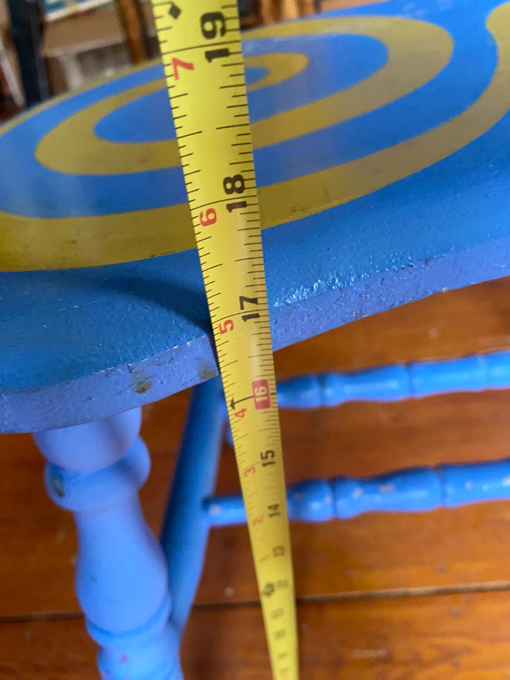 Vintage Kidney Bean Stool with Hand-Painted Spiral Design, Turned Legs