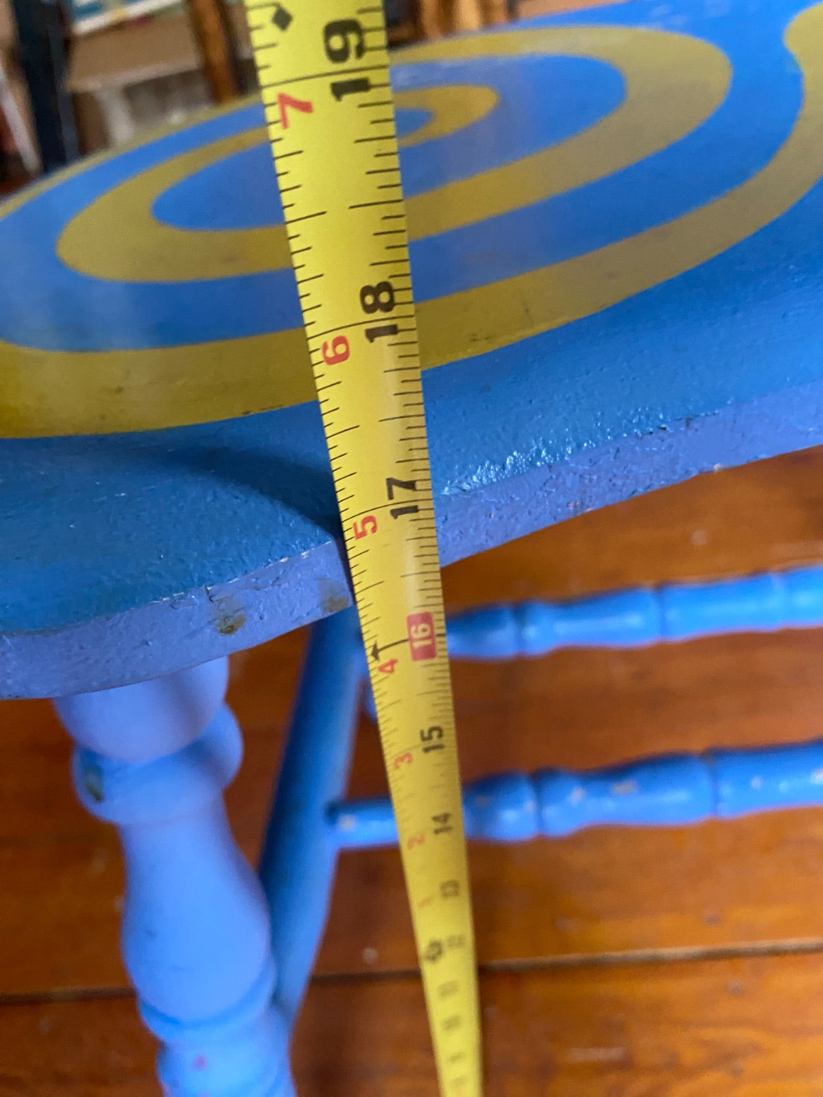 Vintage Kidney Bean Stool with Hand-Painted Spiral Design, Turned Legs