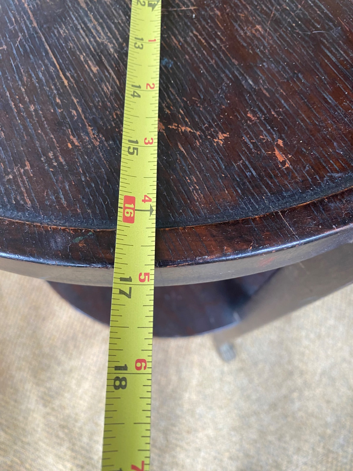 Antique Oak Two-Tier Round Side Table with Brass Claw Foot Casters