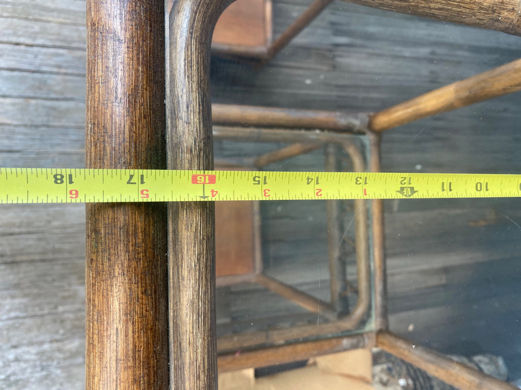Pair Vintage Bent Rattan Étagères with Glass Shelves & X-Pattern Detail