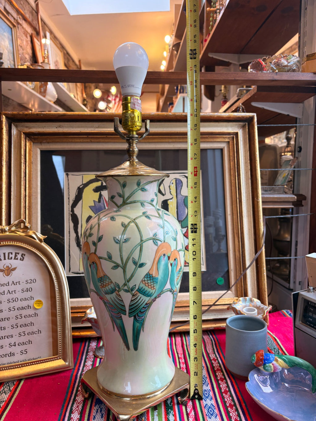 Chinoiserie Ceramic Table Lamp with Hand-Painted Parrots on Brass Base