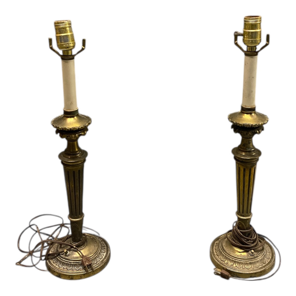 Pair Brass Candlestick Lamps – Classic Columns, Project Pair (Not Working)