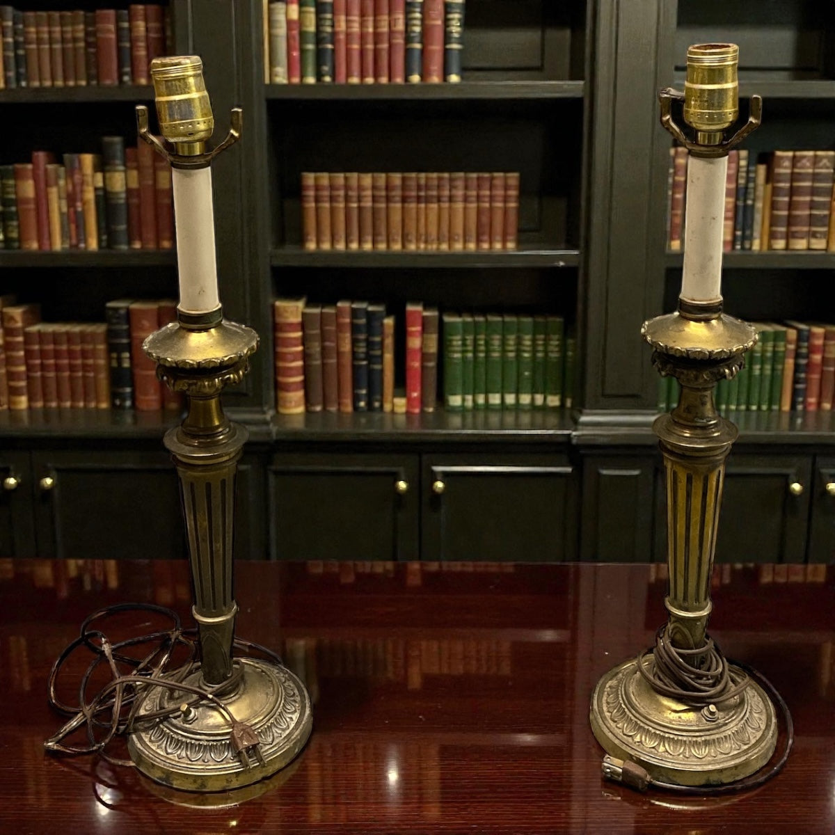 Pair Brass Candlestick Lamps – Classic Columns, Project Pair (Not Working)