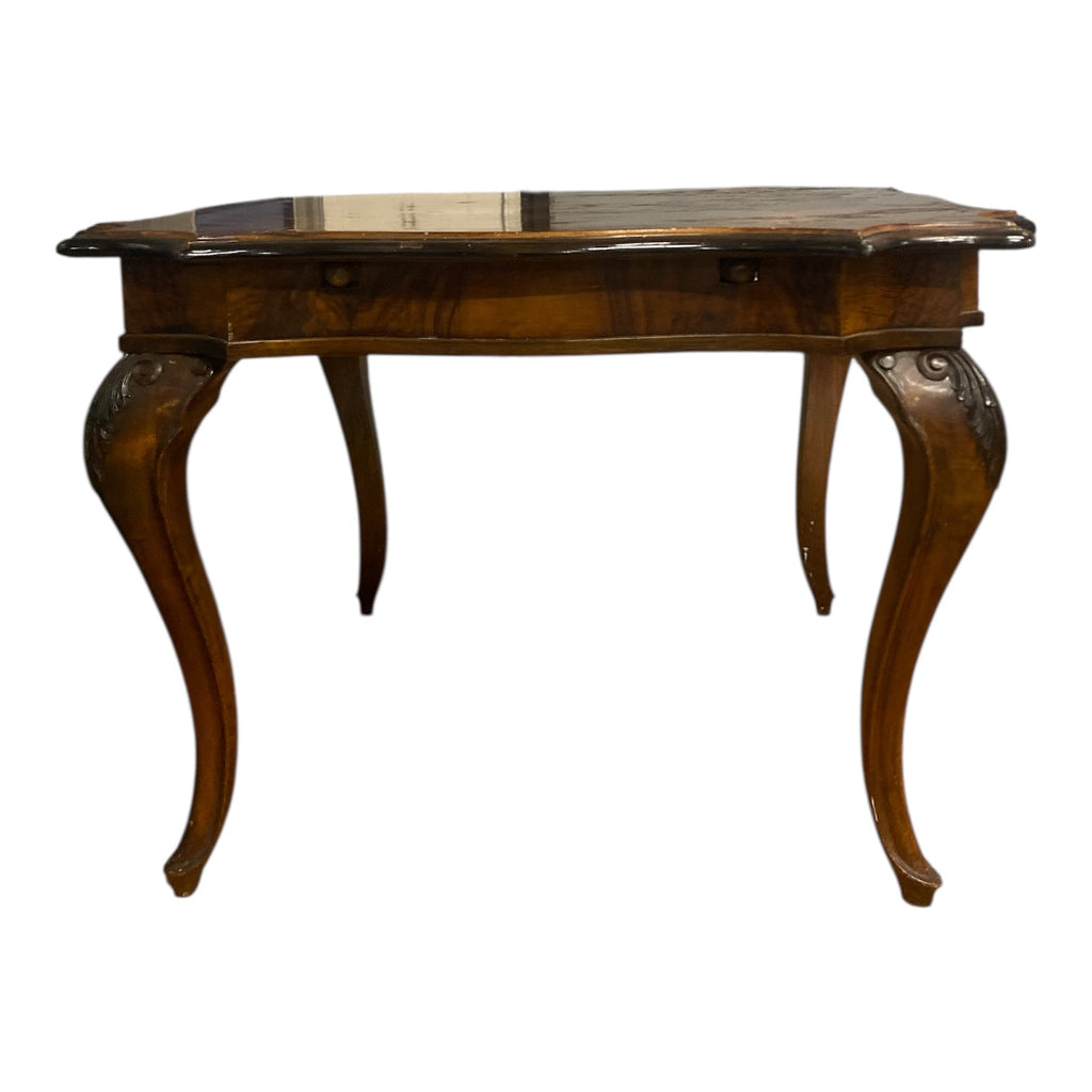 Vintage French Provincial Burl Dining Table – Scalloped Square, Cabriole Legs