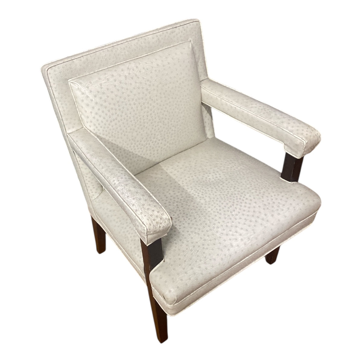Faux Ostrich Modern Accent Chair – Cream Vinyl, Wood Legs