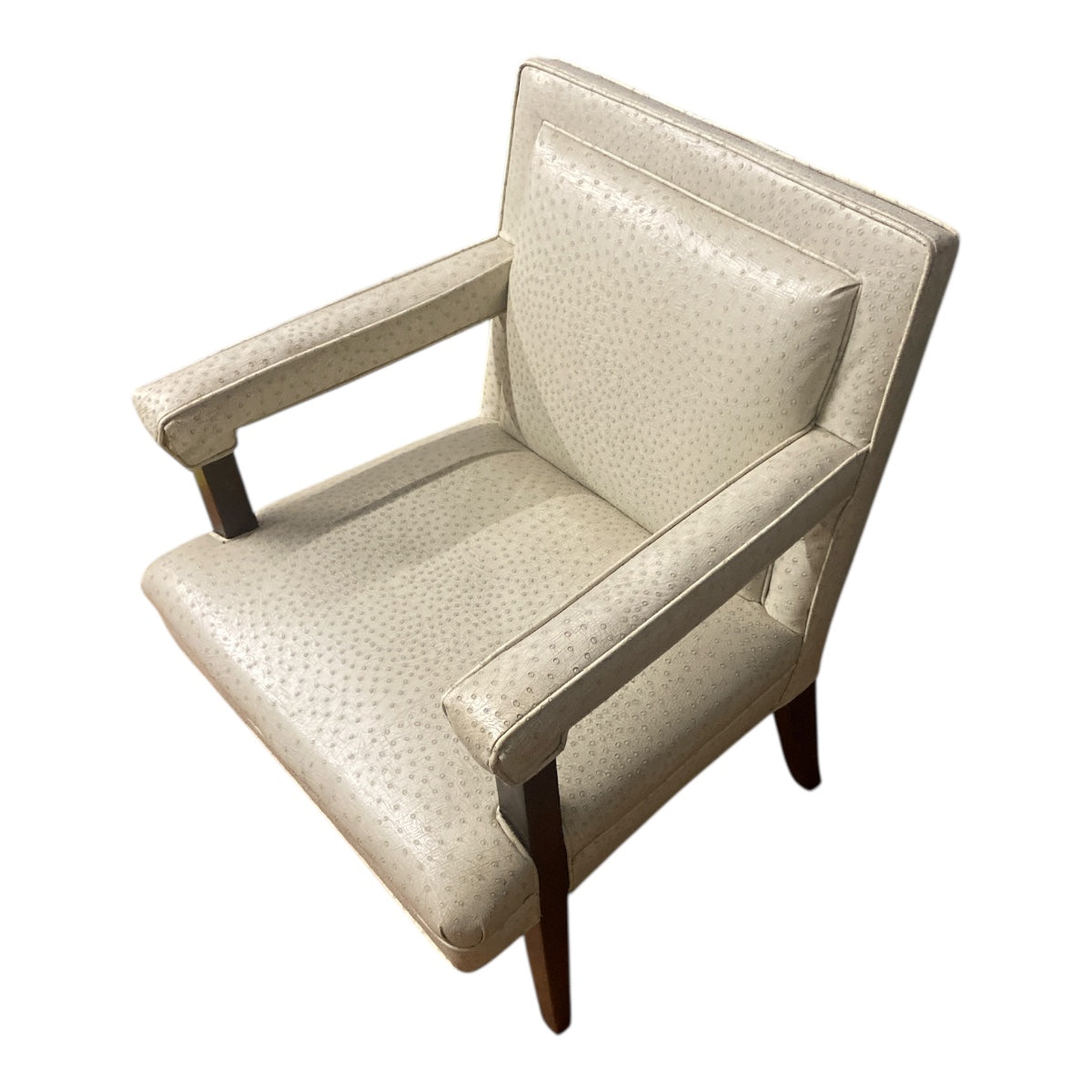 Faux Ostrich Modern Accent Chair – Cream Vinyl, Wood Legs