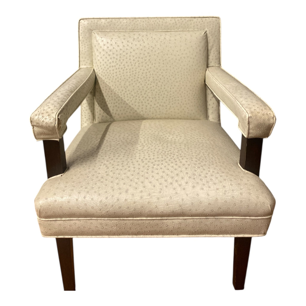 Faux Ostrich Modern Accent Chair – Cream Vinyl, Wood Legs