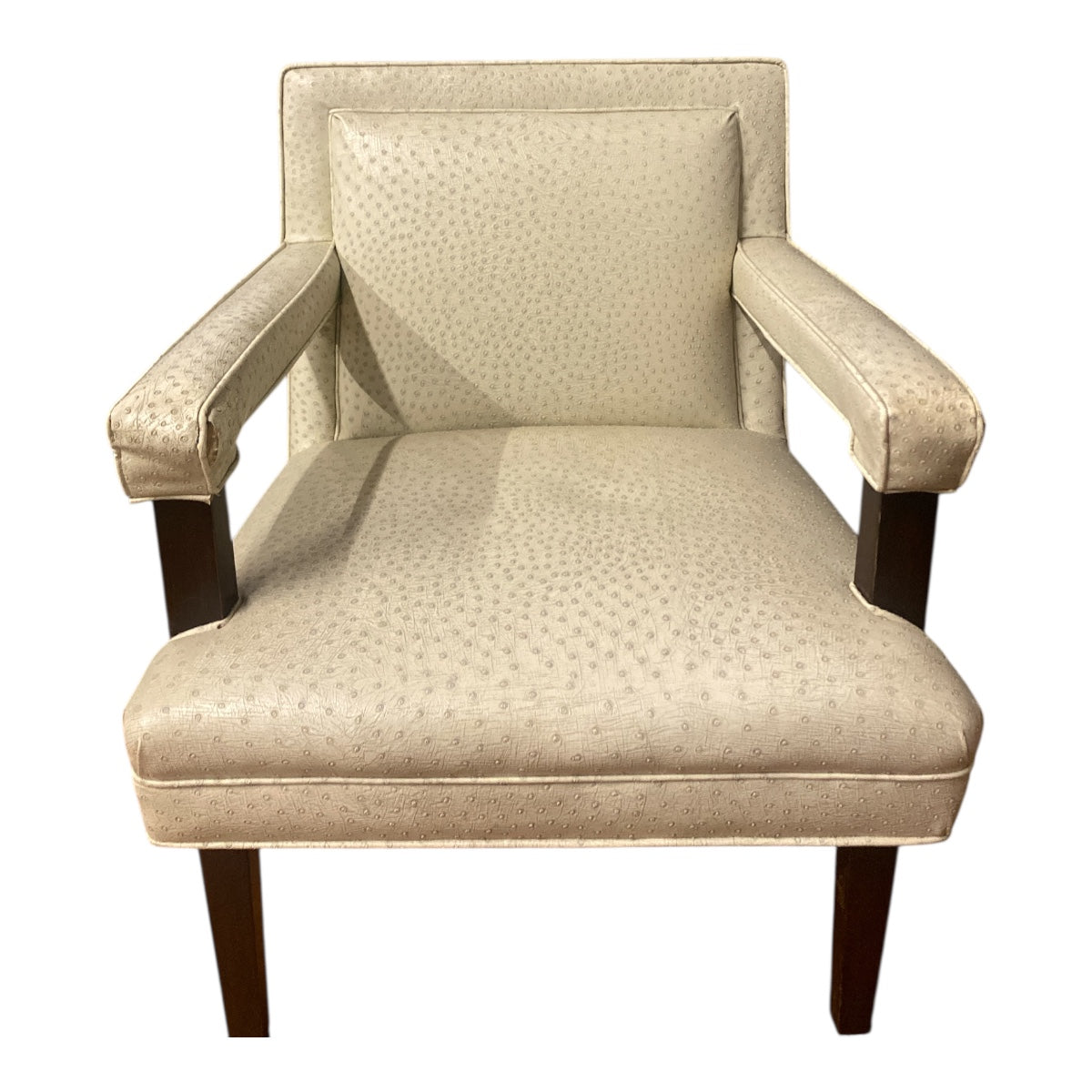 Faux Ostrich Modern Accent Chair – Cream Vinyl, Wood Legs