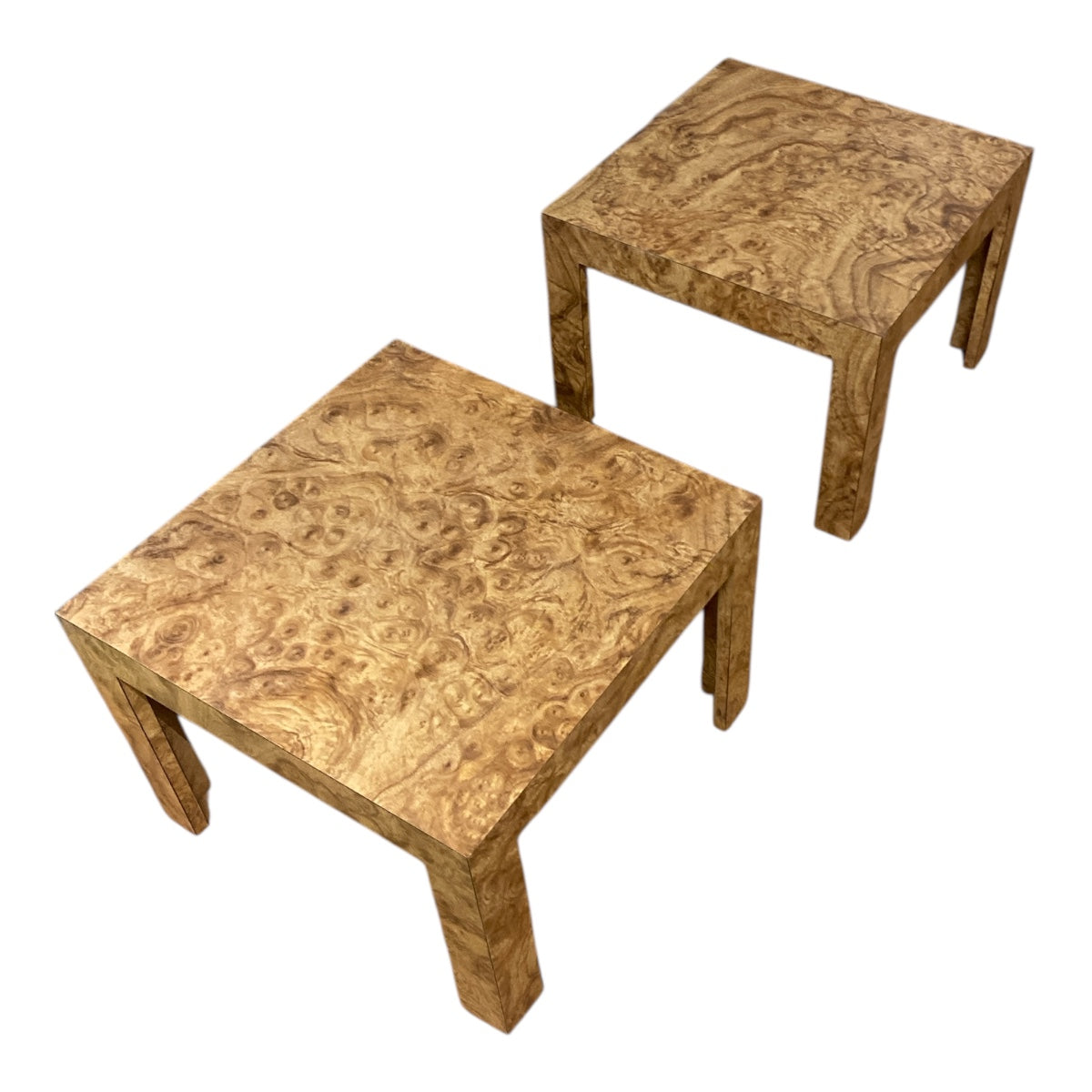 Vintage Burl Formica Parsons Side Tables – Square MCM Pair