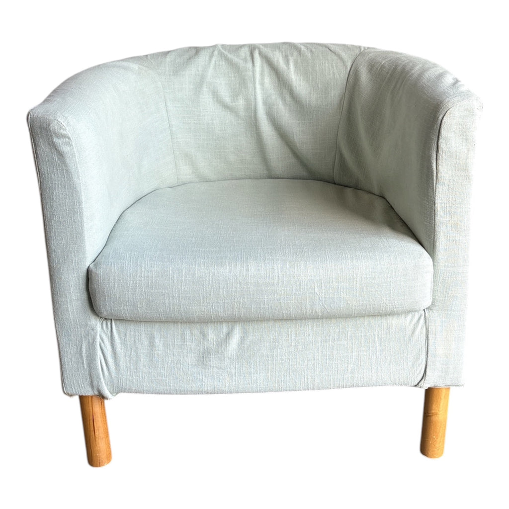Scandinavian-Style Barrel Chair in Oatmeal Linen-Blend with Birch Legs