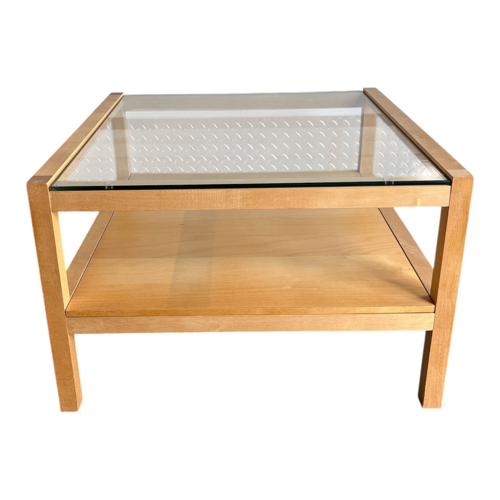 Contemporary Maple & Glass Two-Tier Square Coffee Table with Parsons-Style Frame