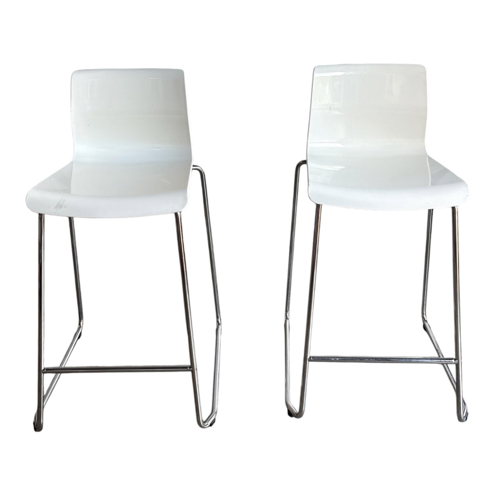 IKEA Glenn Counter-Height Stools Pair, White Lacquered Bentwood & Chrome