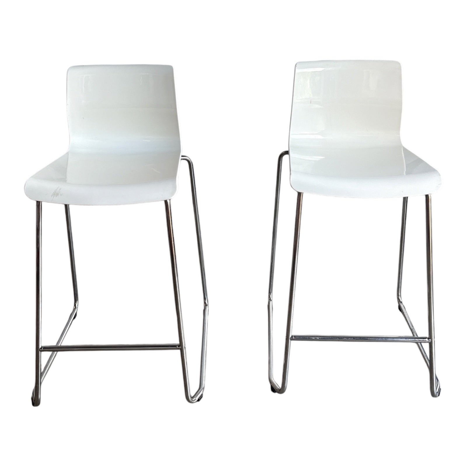 IKEA Glenn Counter-Height Stools Pair, White Lacquered Bentwood & Chrome
