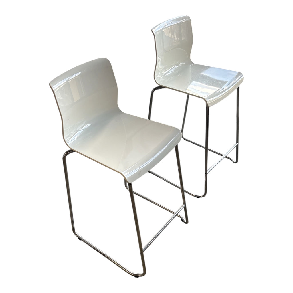 IKEA Glenn Counter-Height Stools Pair, White Lacquered Bentwood & Chrome