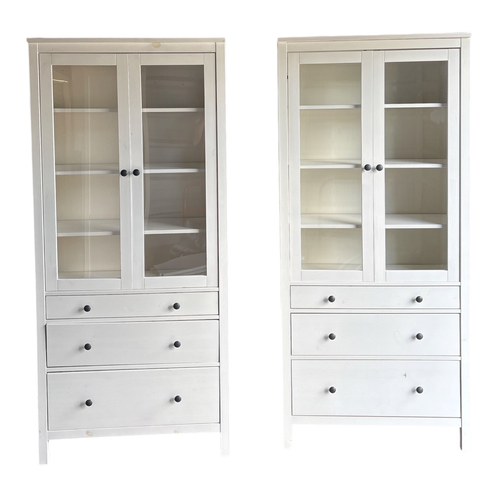 IKEA Hemnes Glass Door Cabinet Pair in White Stain — Matching Set