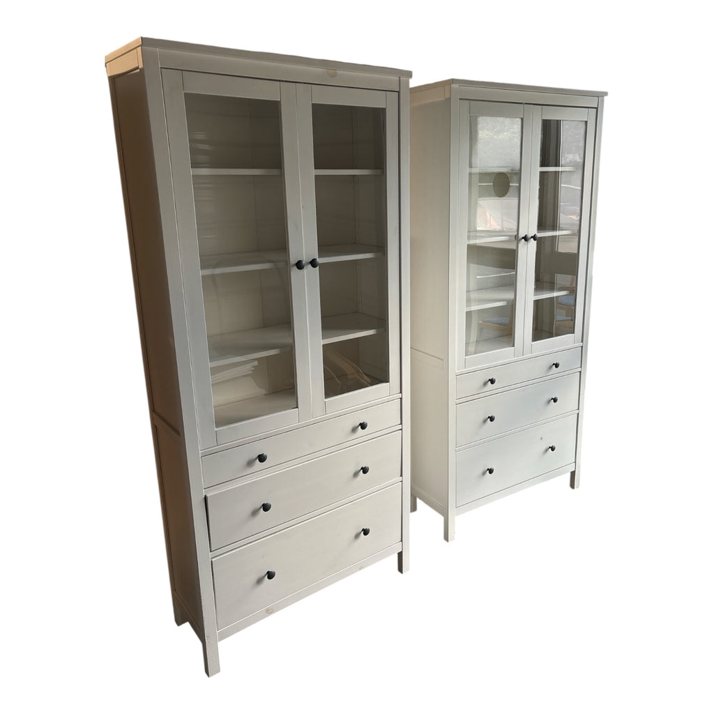 IKEA Hemnes Glass Door Cabinet Pair in White Stain — Matching Set