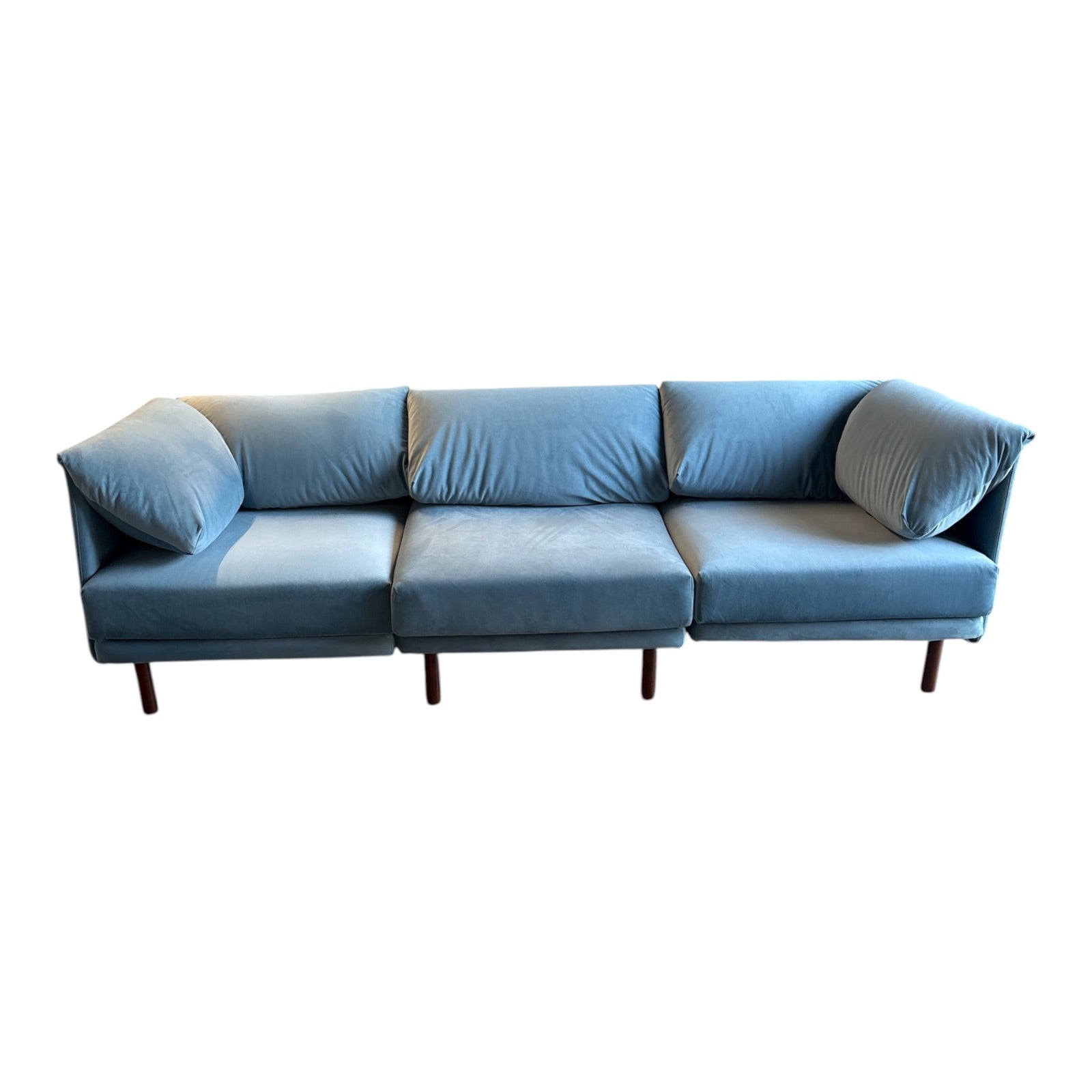 Burrow Range 3-Piece Modular Sofa in Dusty Blue Velvet with Walnut Legs