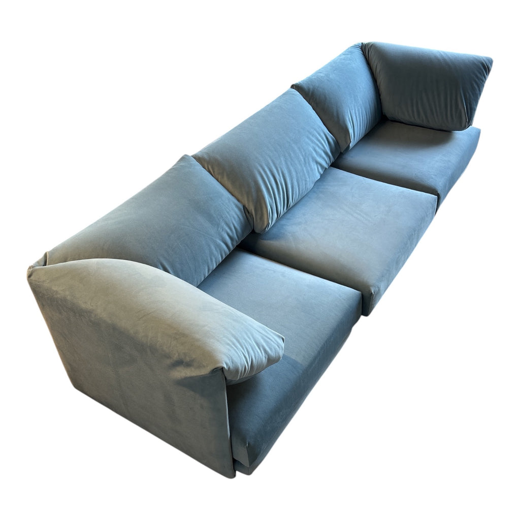 Burrow Range 3-Piece Modular Sofa in Dusty Blue Velvet with Walnut Legs