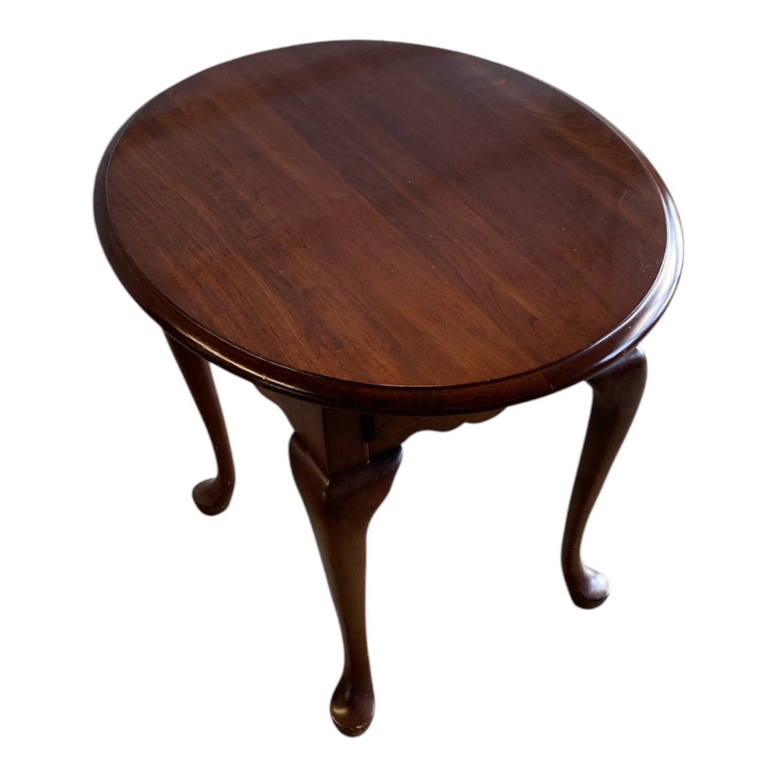 Queen Anne Style Cherry Oval End Table with Drawer & Cabriole Legs