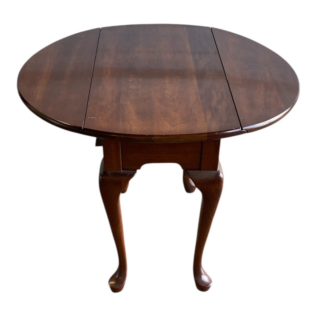 Queen Anne Style Cherry Drop-Leaf Side Table with Cabriole Legs & Pad Feet