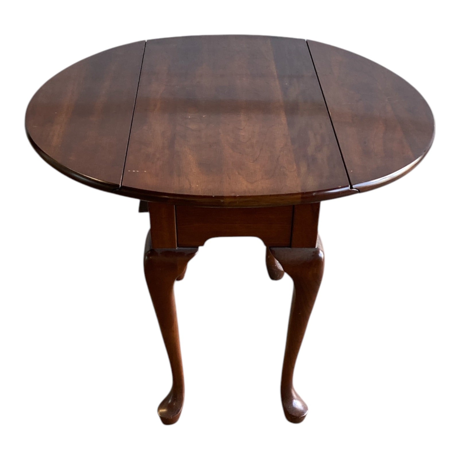 Queen Anne Style Cherry Drop-Leaf Side Table with Cabriole Legs & Pad Feet