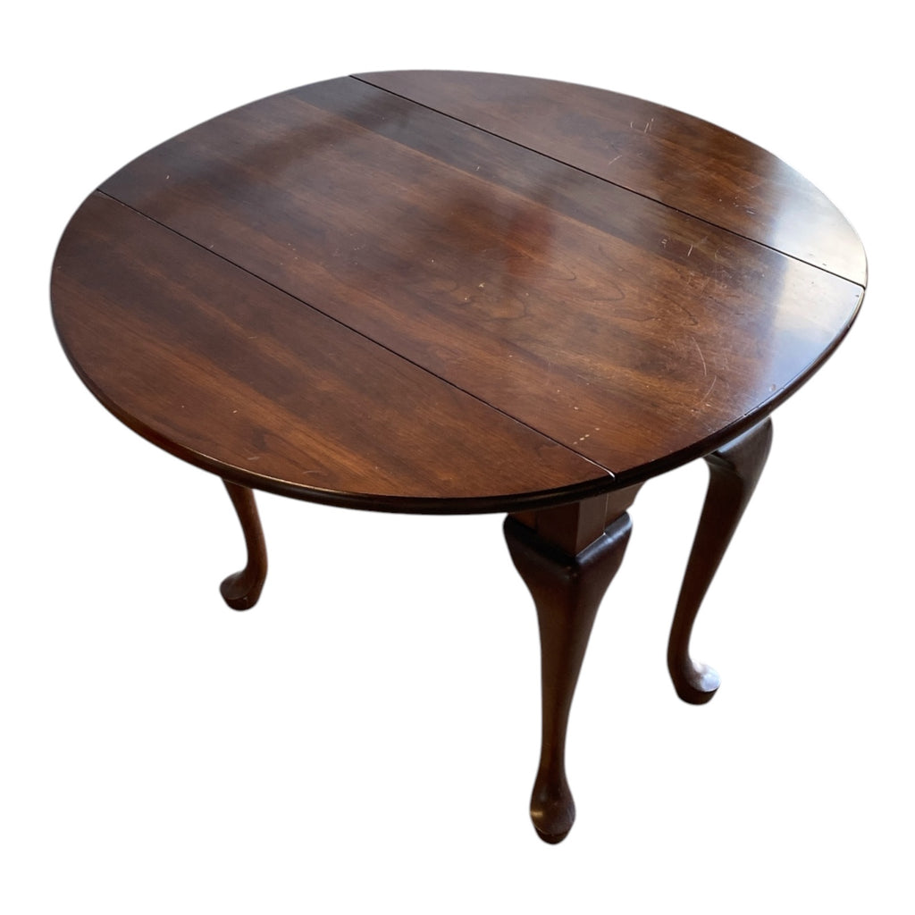 Queen Anne Style Cherry Drop-Leaf Side Table with Cabriole Legs & Pad Feet