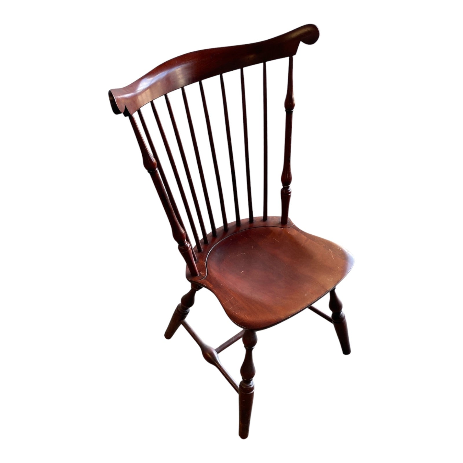 Vintage Solid Cherry Fan-Back Windsor Side Chair with Turned Legs