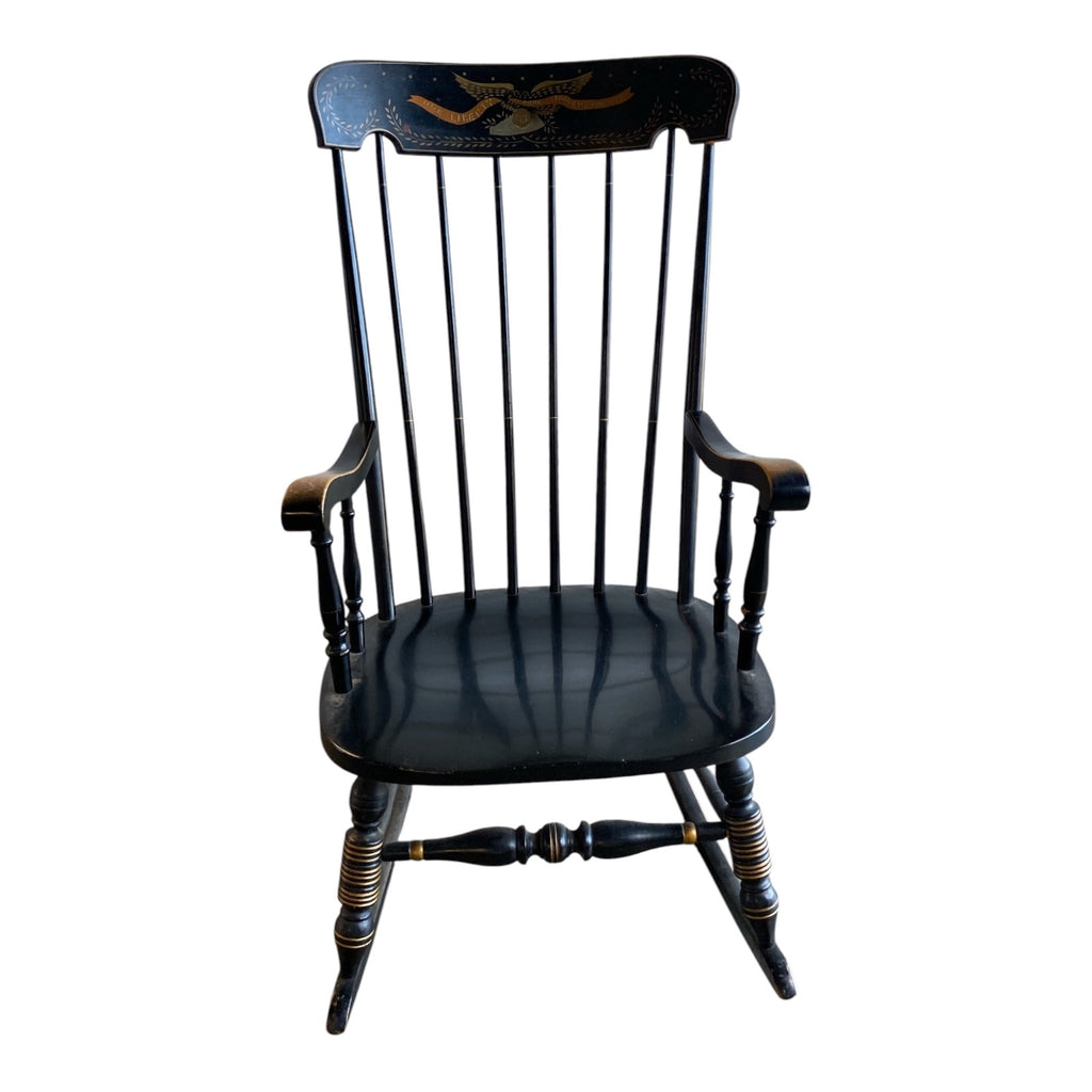 Hitchcock-Style Black Windsor Rocker with Gold Stenciled Eagle & Liberty Banner