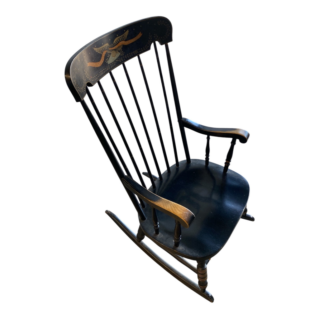 Hitchcock-Style Black Windsor Rocker with Gold Stenciled Eagle & Liberty Banner