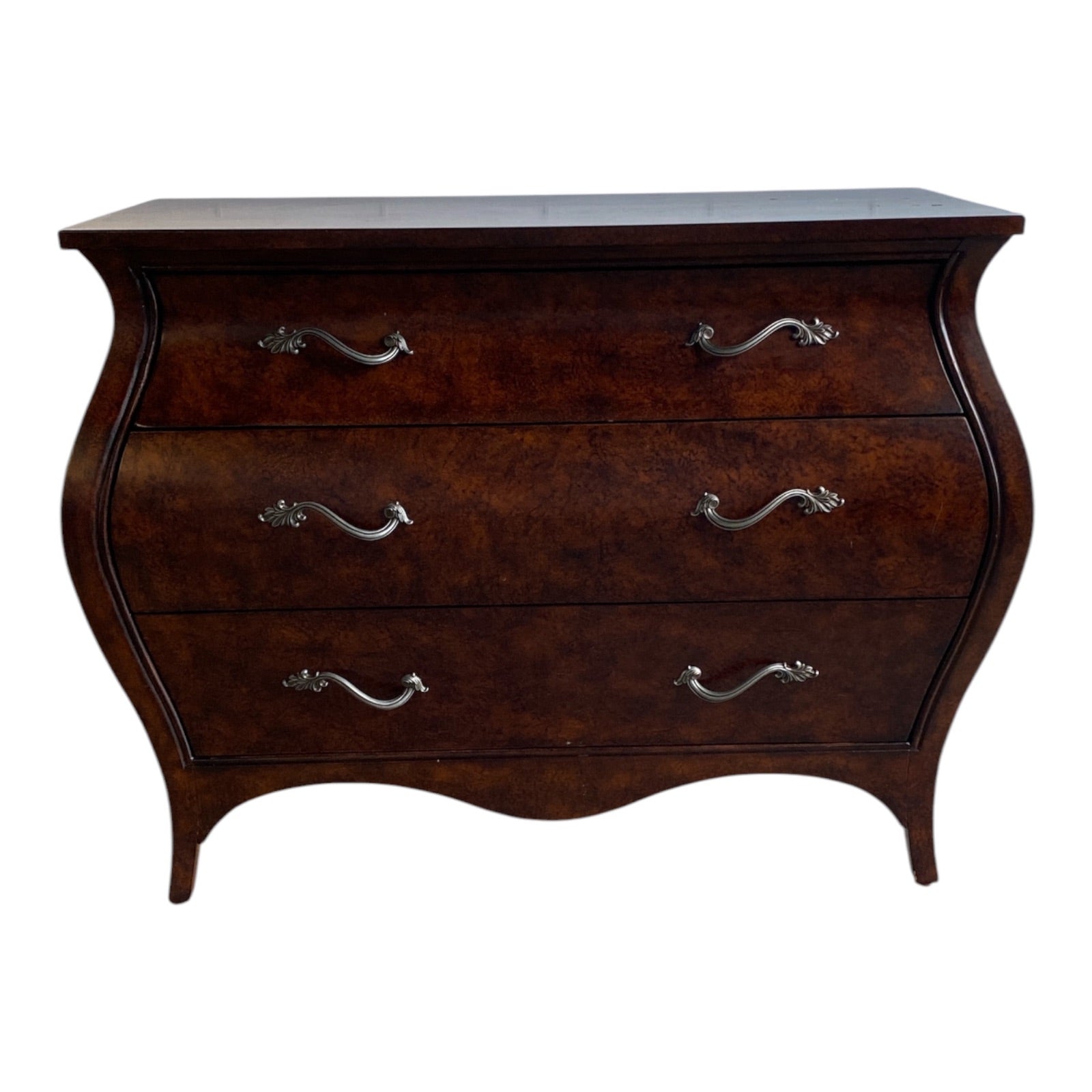 Ethan Allen Bombé Chest in Burled Walnut Veneer with French Provincial Styling