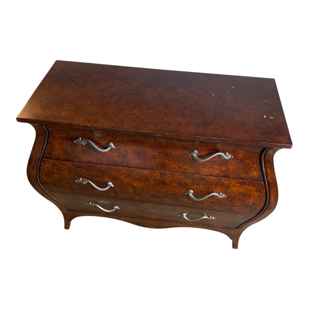 Ethan Allen Bombé Chest in Burled Walnut Veneer with French Provincial Styling