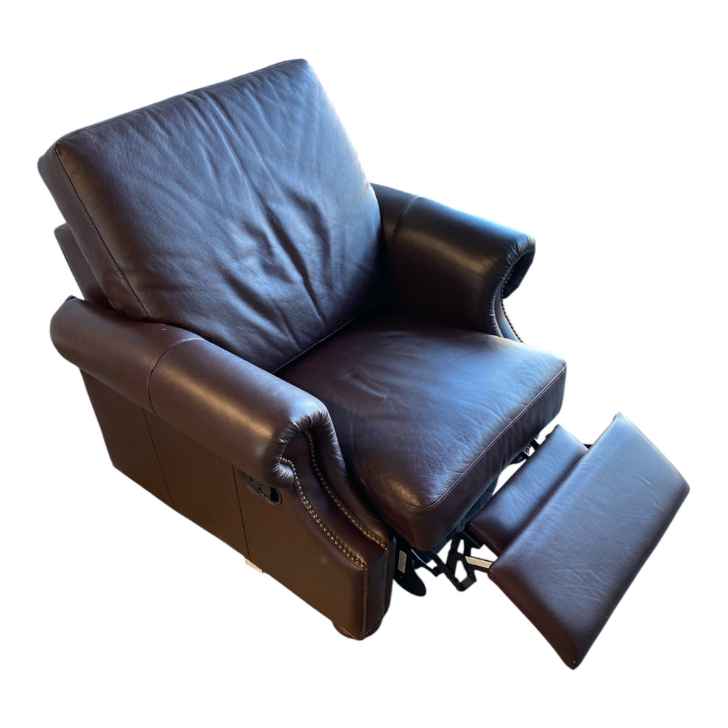 Leather Nailhead Recliner Club Chair in Oxblood — Classic Library Style